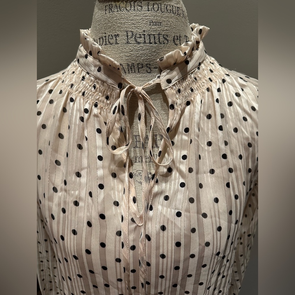 Ophelia Roe Blush Pink and Black Polka-Dot Shimmer Blouse GUC - Picture 4 of 11